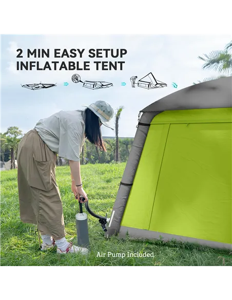 Outsunny Inflatable Camping Tent w/ Hand Pump, Easy Setup 1/2 Person Blow Up Tent Waterproof 190T Taffeta w/ Mesh Windows, Doors