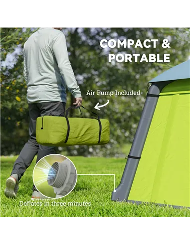 Outsunny Inflatable Camping Tent w/ Hand Pump, Easy Setup 1/2 Person Blow Up Tent Waterproof 190T Taffeta w/ Mesh Windows, Doors