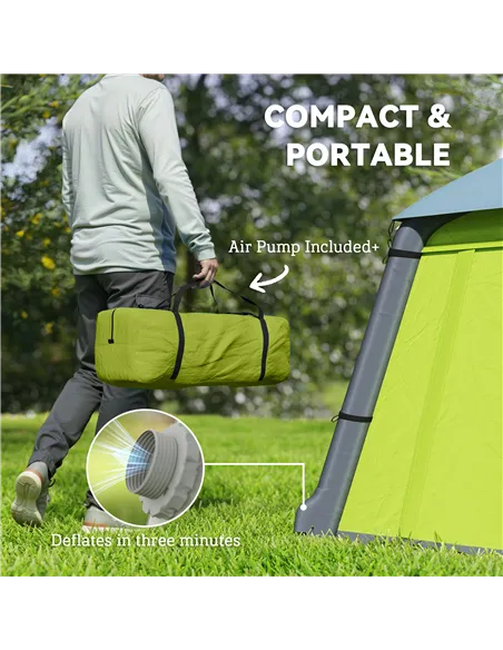 Outsunny Inflatable Camping Tent w/ Hand Pump, Easy Setup 1/2 Person Blow Up Tent Waterproof 190T Taffeta w/ Mesh Windows, Doors