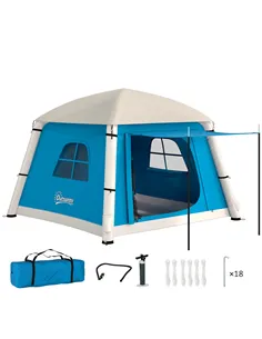 Outsunny Inflatable Camping Tent w/ Hand Pump, Easy Setup 1/2 Person Blow Up Tent Waterproof 190T Taffeta w/ Mesh Windows, Doors