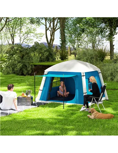 Outsunny Inflatable Camping Tent w/ Hand Pump, Easy Setup 1/2 Person Blow Up Tent Waterproof 190T Taffeta w/ Mesh Windows, Doors