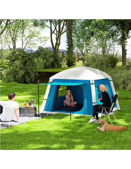 Outsunny Inflatable Camping Tent w/ Hand Pump, Easy Setup 1/2 Person Blow Up Tent Waterproof 190T Taffeta w/ Mesh Windows, Doors