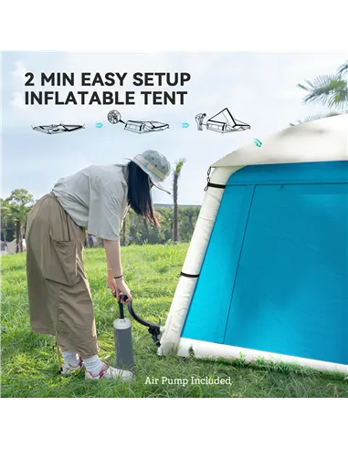 Outsunny Inflatable Camping Tent w/ Hand Pump, Easy Setup 1/2 Person Blow Up Tent Waterproof 190T Taffeta w/ Mesh Windows, Doors