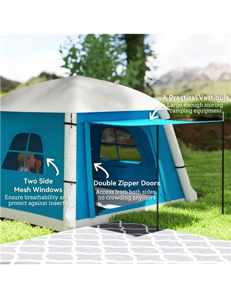 Outsunny Inflatable Camping Tent w/ Hand Pump, Easy Setup 1/2 Person Blow Up Tent Waterproof 190T Taffeta w/ Mesh Windows, Doors