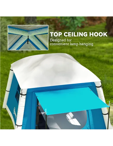 Outsunny Inflatable Camping Tent w/ Hand Pump, Easy Setup 1/2 Person Blow Up Tent Waterproof 190T Taffeta w/ Mesh Windows, Doors