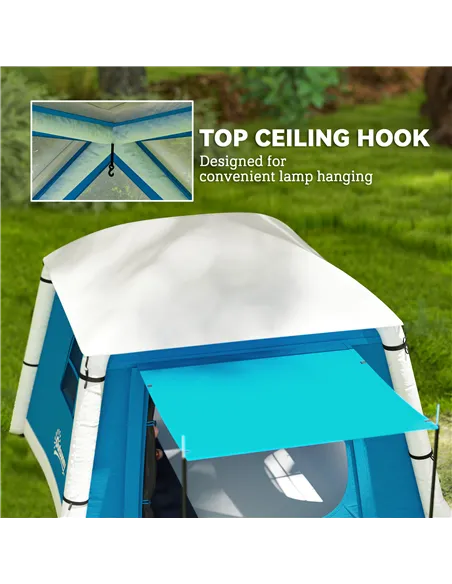 Outsunny Inflatable Camping Tent w/ Hand Pump, Easy Setup 1/2 Person Blow Up Tent Waterproof 190T Taffeta w/ Mesh Windows, Doors