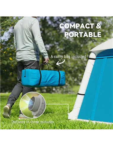 Outsunny Inflatable Camping Tent w/ Hand Pump, Easy Setup 1/2 Person Blow Up Tent Waterproof 190T Taffeta w/ Mesh Windows, Doors