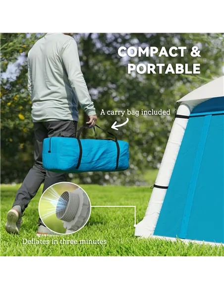 Outsunny Inflatable Camping Tent w/ Hand Pump, Easy Setup 1/2 Person Blow Up Tent Waterproof 190T Taffeta w/ Mesh Windows, Doors