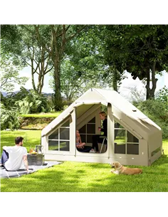 Outsunny Inflatable Camping Tent with Pump and Stove Jack Hole, Easy Setup 2-4 Person Blow Up Tent, Waterproof Luxury Inflatable 2