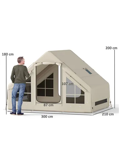 Outsunny Inflatable Camping Tent with Pump and Stove Jack Hole, Easy Setup 2-4 Person Blow Up Tent, Waterproof Luxury Inflatable