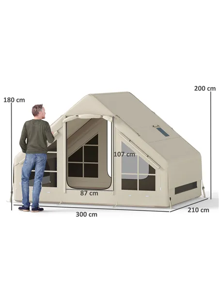 Outsunny Inflatable Camping Tent with Pump and Stove Jack Hole, Easy Setup 2-4 Person Blow Up Tent, Waterproof Luxury Inflatable