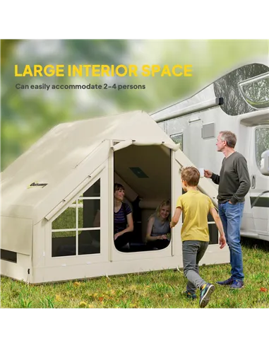 Outsunny Inflatable Camping Tent with Pump and Stove Jack Hole, Easy Setup 2-4 Person Blow Up Tent, Waterproof Luxury Inflatable