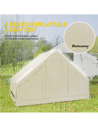 Outsunny Inflatable Camping Tent with Pump and Stove Jack Hole, Easy Setup 2-4 Person Blow Up Tent, Waterproof Luxury Inflatable