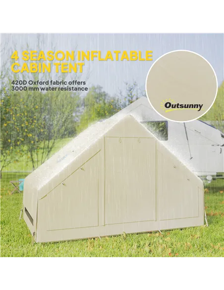 Outsunny Inflatable Camping Tent with Pump and Stove Jack Hole, Easy Setup 2-4 Person Blow Up Tent, Waterproof Luxury Inflatable