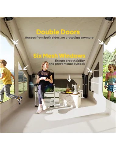 Outsunny Inflatable Camping Tent with Pump and Stove Jack Hole, Easy Setup 2-4 Person Blow Up Tent, Waterproof Luxury Inflatable