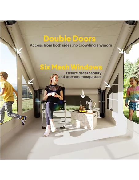 Outsunny Inflatable Camping Tent with Pump and Stove Jack Hole, Easy Setup 2-4 Person Blow Up Tent, Waterproof Luxury Inflatable