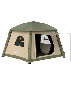 Outsunny Inflatable Camping Tent w/ Hand Pump, Easy Setup 1/2 Person Blow Up Tent Waterproof 190T Taffeta w/ Mesh Windows, Doors