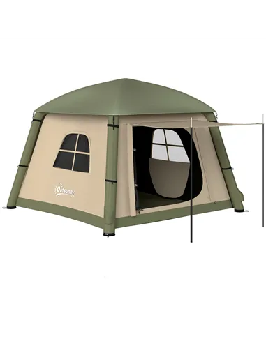 Outsunny Inflatable Camping Tent w/ Hand Pump, Easy Setup 1/2 Person Blow Up Tent Waterproof 190T Taffeta w/ Mesh Windows, Doors