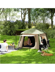 Outsunny Inflatable Camping Tent w/ Hand Pump, Easy Setup 1/2 Person Blow Up Tent Waterproof 190T Taffeta w/ Mesh Windows, Doors 2