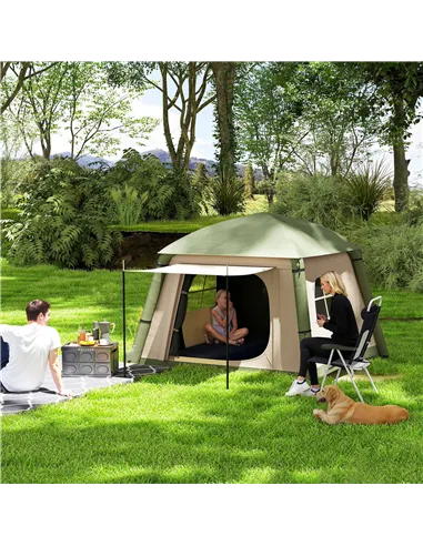 Outsunny Inflatable Camping Tent w/ Hand Pump, Easy Setup 1/2 Person Blow Up Tent Waterproof 190T Taffeta w/ Mesh Windows, Doors