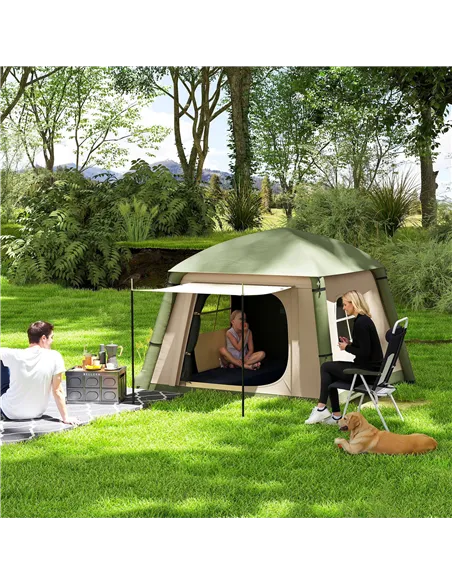 Outsunny Inflatable Camping Tent w/ Hand Pump, Easy Setup 1/2 Person Blow Up Tent Waterproof 190T Taffeta w/ Mesh Windows, Doors