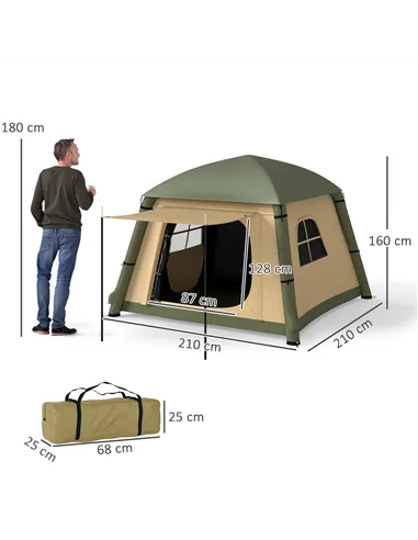 Outsunny Inflatable Camping Tent w/ Hand Pump, Easy Setup 1/2 Person Blow Up Tent Waterproof 190T Taffeta w/ Mesh Windows, Doors