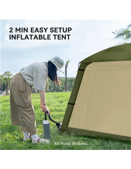 Outsunny Inflatable Camping Tent w/ Hand Pump, Easy Setup 1/2 Person Blow Up Tent Waterproof 190T Taffeta w/ Mesh Windows, Doors