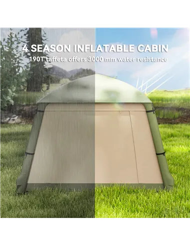 Outsunny Inflatable Camping Tent w/ Hand Pump, Easy Setup 1/2 Person Blow Up Tent Waterproof 190T Taffeta w/ Mesh Windows, Doors