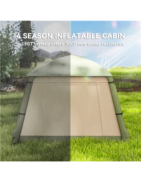 Outsunny Inflatable Camping Tent w/ Hand Pump, Easy Setup 1/2 Person Blow Up Tent Waterproof 190T Taffeta w/ Mesh Windows, Doors