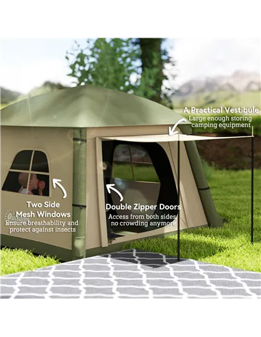 Outsunny Inflatable Camping Tent w/ Hand Pump, Easy Setup 1/2 Person Blow Up Tent Waterproof 190T Taffeta w/ Mesh Windows, Doors