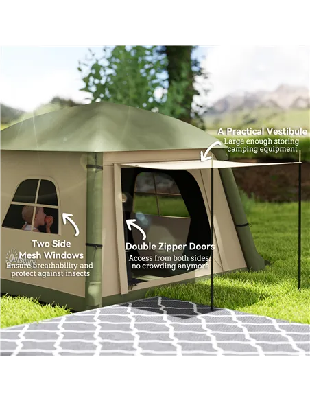 Outsunny Inflatable Camping Tent w/ Hand Pump, Easy Setup 1/2 Person Blow Up Tent Waterproof 190T Taffeta w/ Mesh Windows, Doors