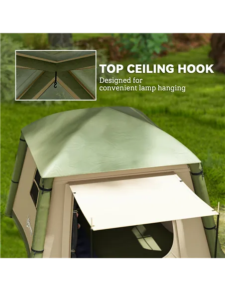 Outsunny Inflatable Camping Tent w/ Hand Pump, Easy Setup 1/2 Person Blow Up Tent Waterproof 190T Taffeta w/ Mesh Windows, Doors