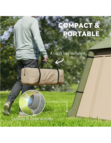 Outsunny Inflatable Camping Tent w/ Hand Pump, Easy Setup 1/2 Person Blow Up Tent Waterproof 190T Taffeta w/ Mesh Windows, Doors