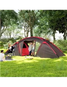 Outsunny 4-6 Man Family Camping Tent w/ 2 Bedrooms and a Living Room, Waterproof Tunnel Tent w/ Sewn In Groundsheet, Doors, Wind 2