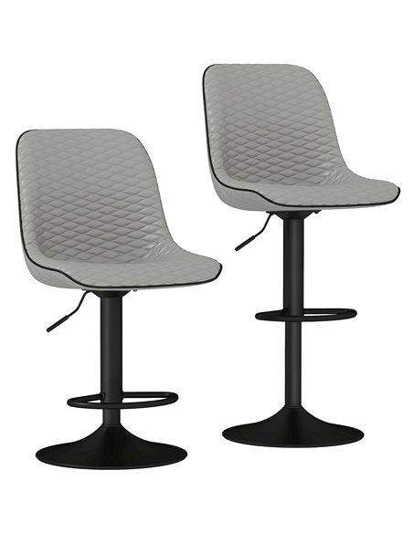 HOMCOM Set of Two Faux Leather Bar Stools - Grey