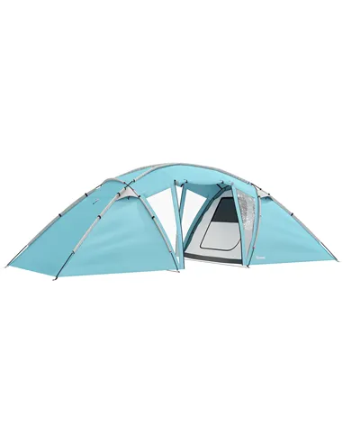 Outsunny 4-6 Man Family Camping Tent w/ 2 Bedrooms and a Living Room, Waterproof Tunnel Tent w/ Sewn In Groundsheet, Doors, Wind