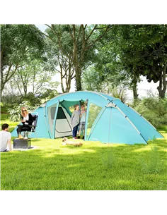Outsunny 4-6 Man Family Camping Tent w/ 2 Bedrooms and a Living Room, Waterproof Tunnel Tent w/ Sewn In Groundsheet, Doors, Wind 2