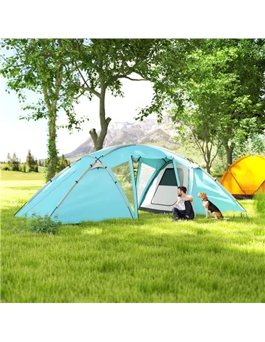 Outsunny 4-6 Man Family Camping Tent w/ 2 Bedrooms and a Living Room, Waterproof Tunnel Tent w/ Sewn In Groundsheet, Doors, Wind