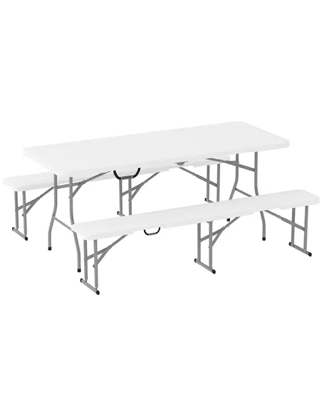 Outsunny Three-Piece Folding Picnic Table and Bench Set - White