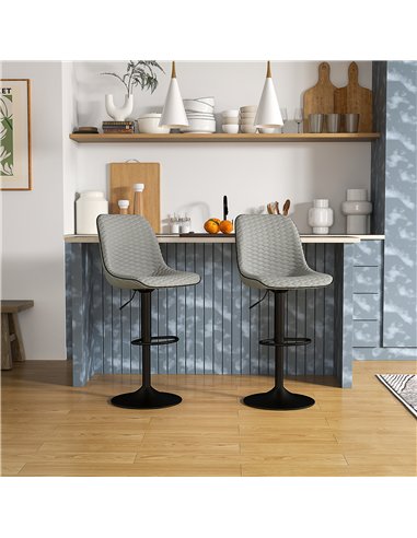 HOMCOM Set of Two Faux Leather Bar Stools - Grey