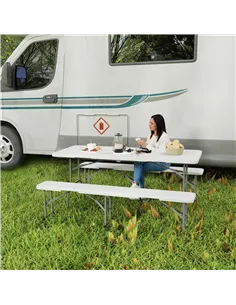 Outsunny Three-Piece Folding Picnic Table and Bench Set - White 2