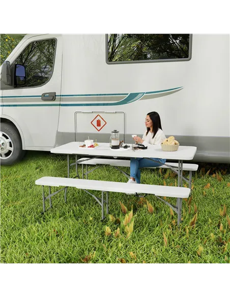 Outsunny Three-Piece Folding Picnic Table and Bench Set - White