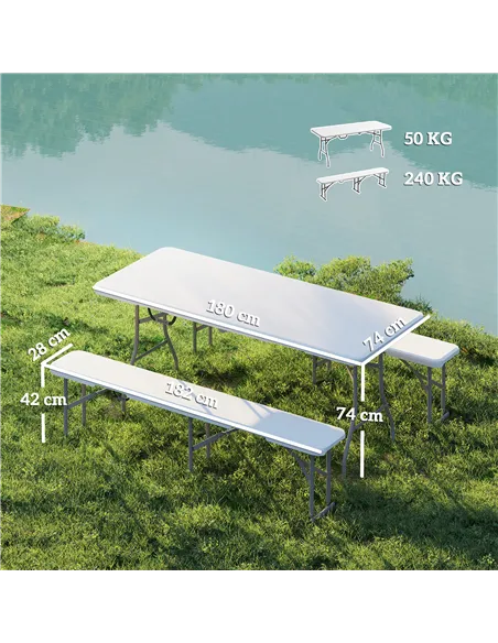Outsunny Three-Piece Folding Picnic Table and Bench Set - White