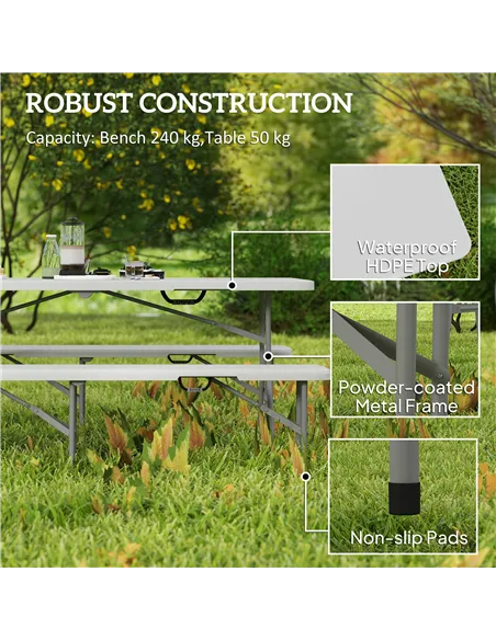 Outsunny Three-Piece Folding Picnic Table and Bench Set - White