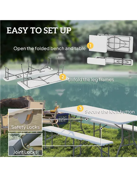 Outsunny Three-Piece Folding Picnic Table and Bench Set - White