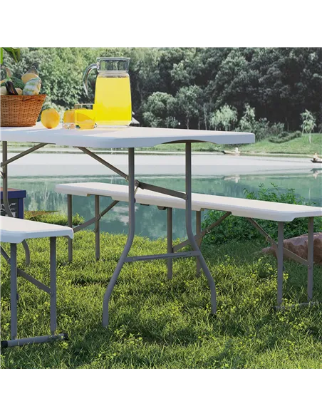 Outsunny Three-Piece Folding Picnic Table and Bench Set - White