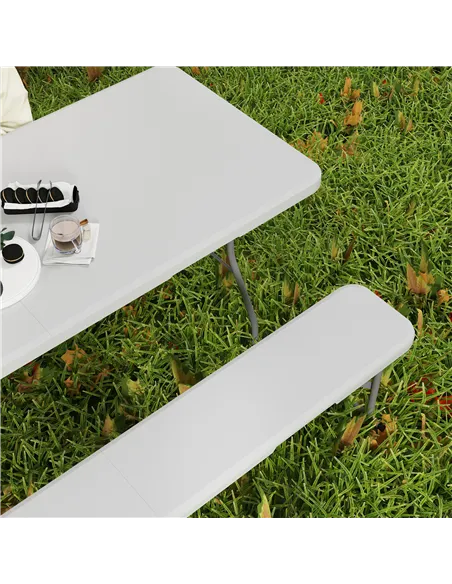 Outsunny Three-Piece Folding Picnic Table and Bench Set - White