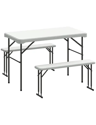 Outsunny Three-Piece Folding Picnic Table and Bench Set - Light Grey