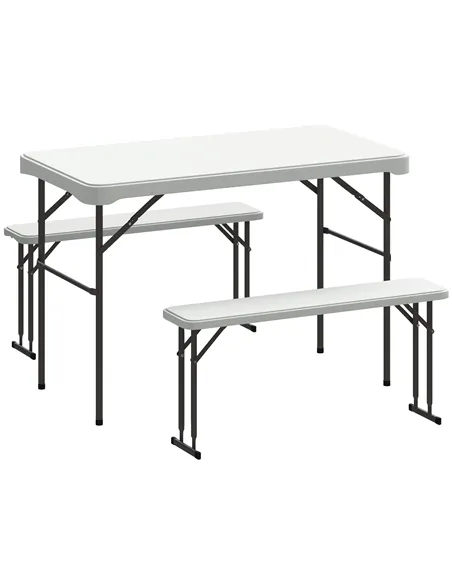 Outsunny Three-Piece Folding Picnic Table and Bench Set - Light Grey