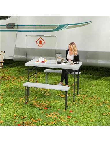 Outsunny Three-Piece Folding Picnic Table and Bench Set - Light Grey